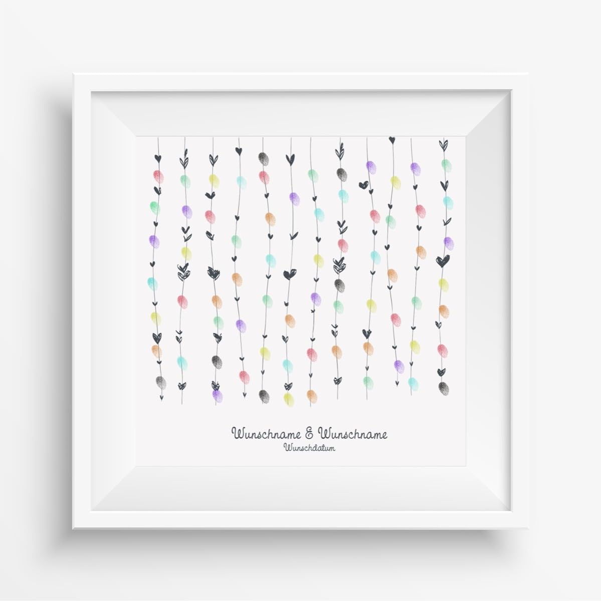 Madyes Płótno Ślub Odciski palców Księga gości Spersonalizowane Drzewo Serduszka dla młodej pary jako prezent, dekoracja ślubna, imiona z datą. 50 x 50 cm rozmiar na blejtramie drewno