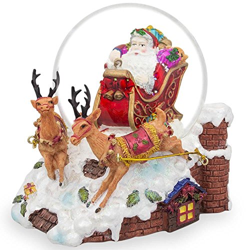 Santa Delivers Christmas Gifts Musical Water Snow Globe
