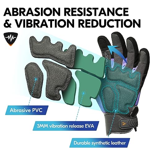 Vgo...Heavy Duty Work Gloves for Women Synthetic Leather Gardening Gloves with Impact Protection and Vibration Reduction - Image 4