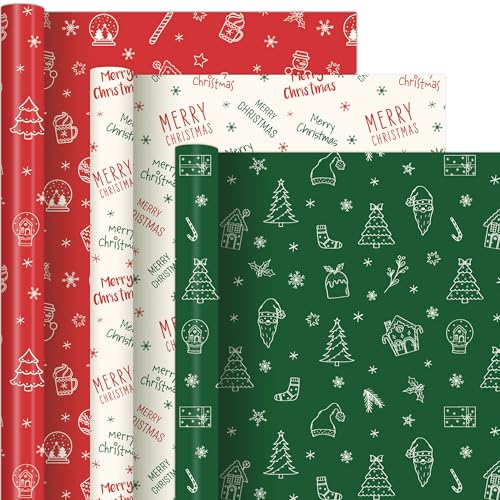 ZDSPIDE Christmas Gift Wrapping Paper Rolls - 3Mini Rolls (16.9"