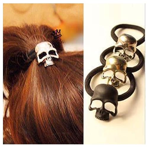 Aneneiceera Attache Cheveux Tête De Mort Gothique Bandeau Cheveux Tête De Mort Viking Corde Porte-queue Corde Noire Chouchous Porte-queue Punk Accessoires Squelette Bijoux Pour Femmes Et Filles (doré)
