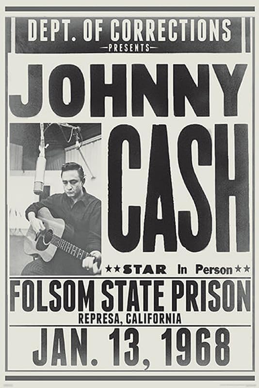 BUY ART FOR LESS Johnny Cash Department of Corrections Folsom State Prison Concert Poster, 24 x 36 Inch Art Poster, Black & White, Unframed, Living Room Wall Art image 5