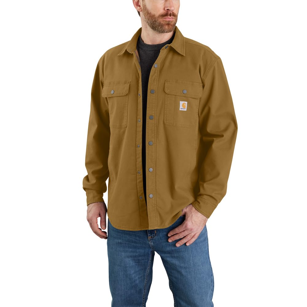 Carhartt Giacca da uomo rinforzata Flex in tela con vestibilità rilassata in pile, Rovere Marrone, M