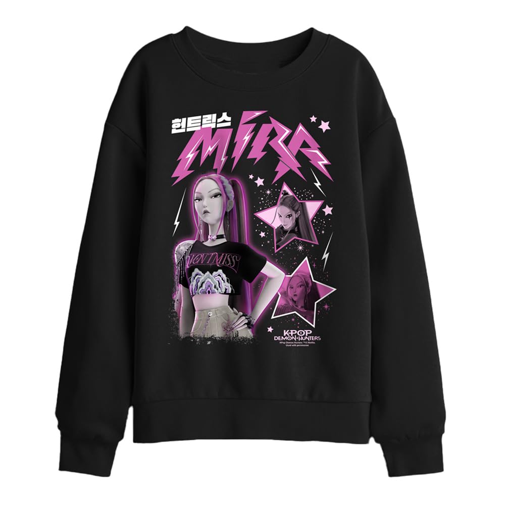 Kpop Demon Hunters Huntrix Mira Popstar Kids Sweatshirt, Black, 9-11