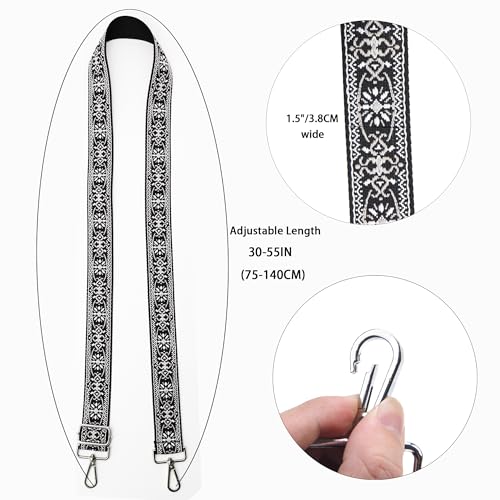 Image of LEMEDE Purse Strap Adjustable Replacement Crossbody Bag Strap Retro Jacquard Embroidery Shoulder Straps for Canvas Bag