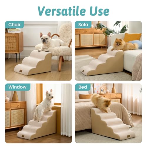 Image of COZY KISS Dog Stairs for Small Dogs, 3 Step Pet Stairs for Beds & Couches