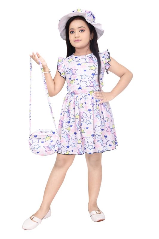 A.R.K. DRESSES Girls Midi Dress with Cap & Purse