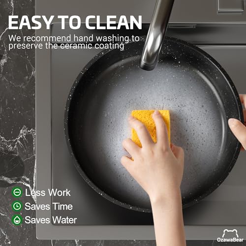 OzawaBear 23 Pcs Pots and Pans Set Non Stick, Ceramic Cookware Set Non Toxic with Detachable Handles, Healthy Induction Cookware Oven Safe RV Kitchen Set, PFAS PFOA & PTFE Free, Black by OzawaBear - Image 7