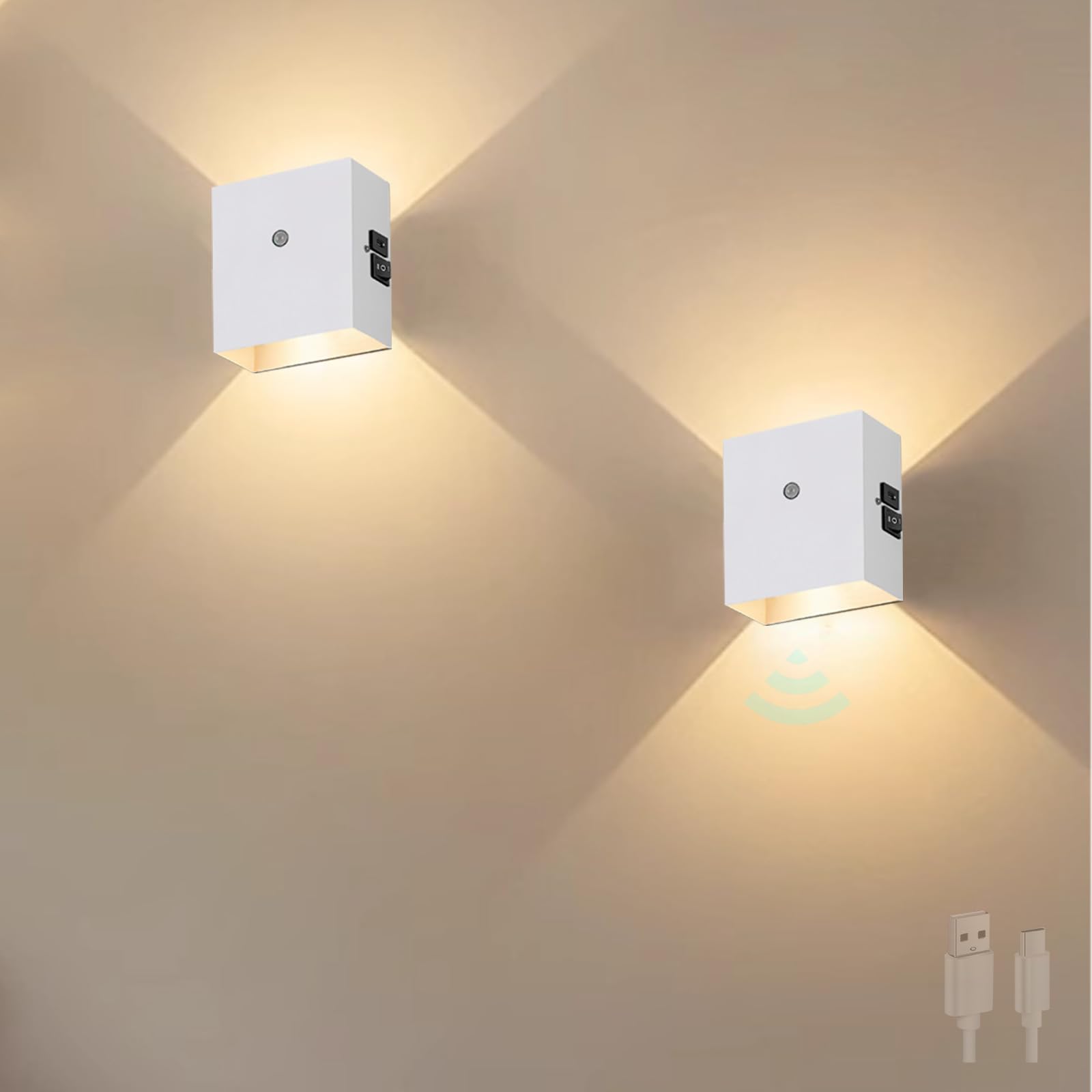 Lampada da Parete a LED Moderna con rilevatore di Movimento, Applique da Parete Ricaricabile Tramite USB, Illuminazione da Parete Magnetica per Interni, in Alluminio, Minimalista