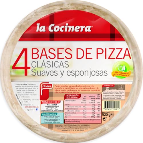 La Cocinera 4 Bases de Pizza Clásica, Fácil y Rápida de Preparar, 520g