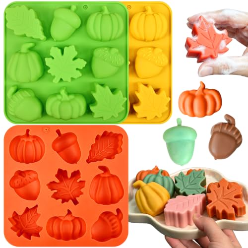 VvLons Fall Thanksgiving Soap Molds 3 Pack 3D Pumpkin Maple Leaves Acorns