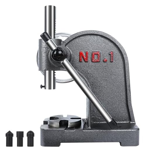 hightall 1 Ton Arbor Press,Handwheel & Long Lever Operation | Cast-Iron Frame, Stainless Steel Ram | 3 Drifts (Flat/Pointed/Round), 5.5" Max Height, Table-Mountable for Metal Stamping, Leathercraft