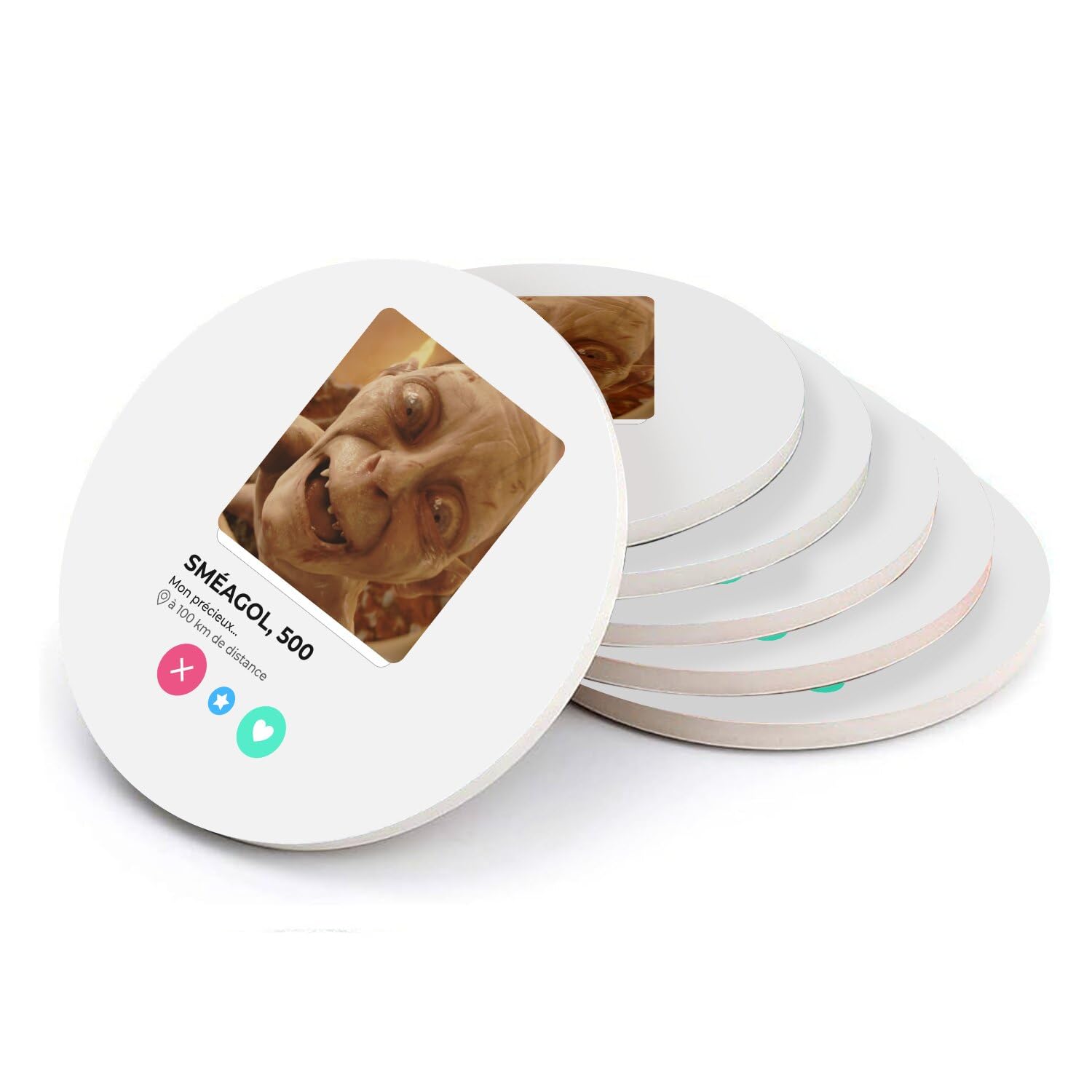 Sous verre ronds en céramique Sméagol ultra absorbants avec base liège anti-rayures