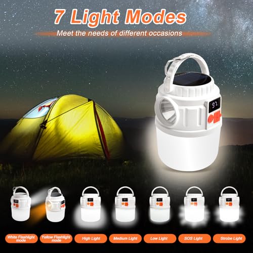 Rechargeable Portable Solar Camping Lantern, 7 Mode Waterproof Emergency Lights with Solar Panel & Hook, Ultra Bright Flashlight Tent Light for Outdoor, Tent, Emergency, Car Camping - image 2