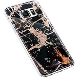 Uposao Coque pour Samsung Galaxy S6 Edge Coque Marbre Design Motif Coque Silicone, Brillante Glitter Paillettes Marbre Coque Ultra Mince Souple TPU Gel Bumper Antichoc Housse Étui Protection,Noir,Or