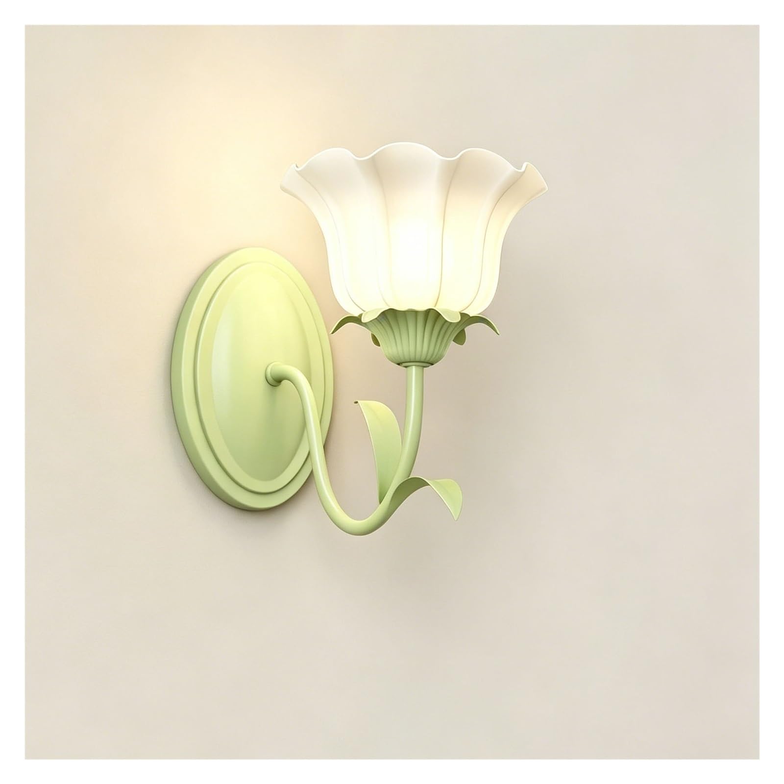 LUOYAOB Modern Tulip Wall Sconce Green Double Floral Design with Glass Shade 2 Light Bathroom Wall Sconce Flower Wall Mounted Lamp Fixture for Bedroom Living Room Hallway Vanity(B-1LIGHT)