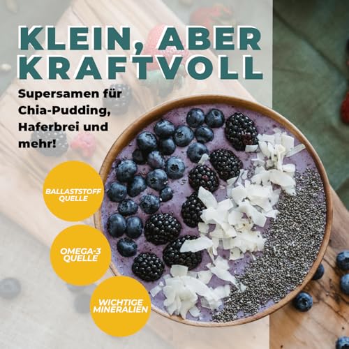 Chia Samen Bio 1 kg – Naturacereal Bio Chiasamen – Vegan, glutenfrei & ballaststoffreich – Hochwertiges Superfood mit Omega-3 & pflanzlichem Protein – perfekt für Smoothies, Müsli & Backen