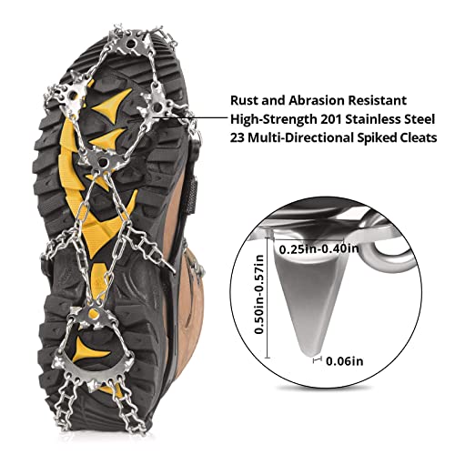 Extremus 23-Spike Ice Cleats, Crampons For Men Or Women, Abrasion Resistant 201 Stainless Steel, 23 Individual Spikes On Each Foot, Flexible Silicone Frame, Tensioning Straps, Storage Bag #TOP1