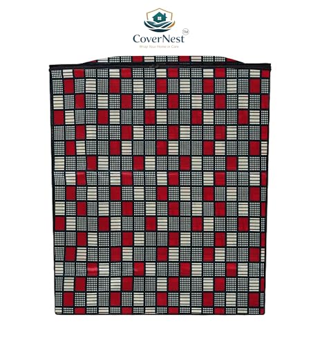 Image of Covernest Semi Automatic Washing Machine Cover, Dustproof, Compatible with 6 Kg - 7.5 Kg Washing Machines (WMC-RED CHECK SEMI)