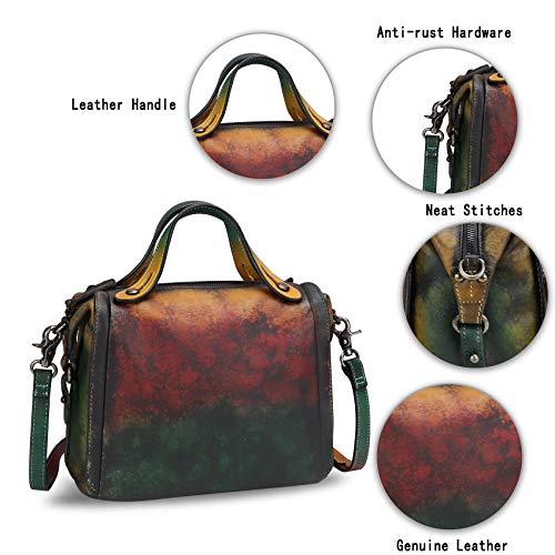 Image of Genuine Leather Satchel Purse for Women Retro Handmade Top Handle Handbag Designer Crossbody Bags