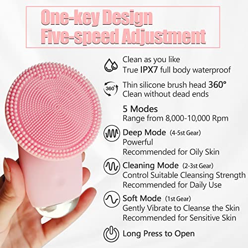 Syeyyds Silicone Facial Cleansing Brush, Electric Silicone Face Brush, Sonic Facial Cleansing Brush For Makeup Remover, Deep Cleaning, Exfoliating, Skin Caring, Gift For Women (Pink) #TOP7