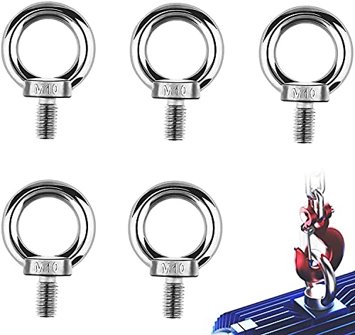 5 Pcs 3 8  Lifting Eye Bolt Stainless Steel 316 Heavy Duty Marine Grade M10 Thread Machinery Shoulder（Metric Silver）