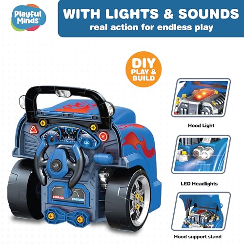 Playful Minds Interactive Large Truck Engine Toy for Kids – Complete Mechanic Repair Kit with Removable Parts, Lights, Sounds, Tools, Engine Builder for Kids, Blue by Playful Minds - Used condition - Image 6