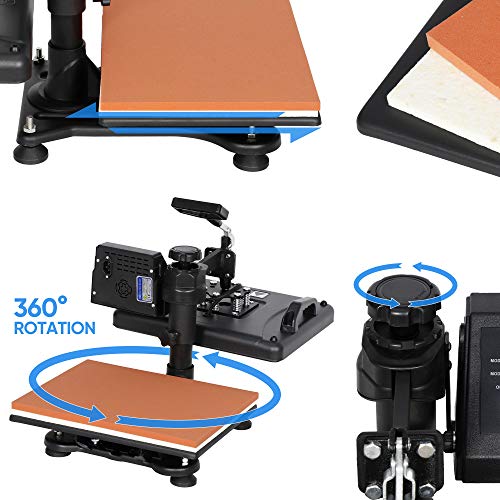 Super Deal Upgraded 5 In 1 Heat Press Machine 12" X 15" 360-Degree Rotation Quality Ndustrial Digital Heat Transfer Machine Combo For Hat/Mug/Plate/Cap/T-Shirt 110V, Black #TOP2