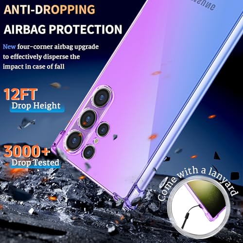 Coque Galaxy S23 Ultra transparente avec cordon TPU violet bleu - 3
