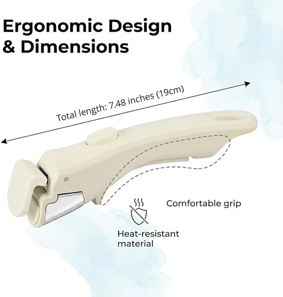 XINML Poignée Universelle Amovible, Tension Réglable, Résistante à la Chaleur jusqu’à 250°C, Manche en Acier Inoxydable avec Silicone Antidérapant, Robuste et Durable, pour Sets de Cuisine (Blanc) - 2