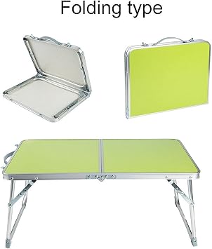 DayPlus Portable Folding Table No Assembly Required Computer Laptop Desk Foldable Camping Picnic Kitchen Work Top Table (60x40x26cm, Green)