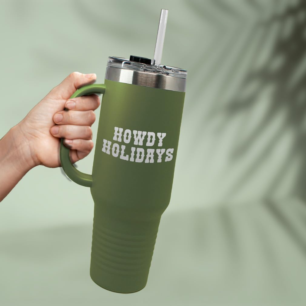 Speedy Pros Tumbler Cups with Straw Howdy Holidays Christmas Xmas Coffee Tumbler with Lid Personalized Insulated Travel Mugs Engraved Stainless-Steel 40 Oz Forest Green Design Only - Image 4