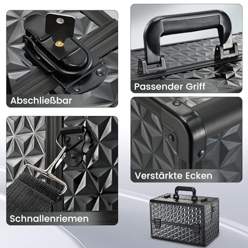 Kosmetikkoffer Schminkkoffer Make up Organizer Friseur Koffer Multikoffer Großer Friseurkoffer Leer Make up Koffer Abschließbare Beauty Case Nagelkoffer, Stilvolles Schwarz