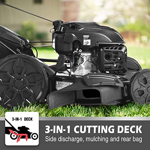 Powersmart Self Propelled Gas Lawn Mower, 22-Inch 200Cc 3-In-1 Walk-Behind Lawn Mowers Gas Powered, 5 Cutting Heights Adjustable #TOP7