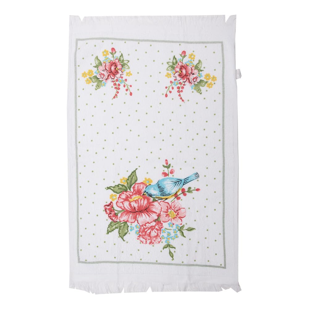 Clayre & Eef Toalla de Invitados 40x66 cm Blanco Rosa Algodón Rectangular Flores