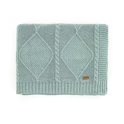 Image of Pluchi Cable Moss Cotton Knitted All Season AC Throw Blanket 125cm x 150cm (49 inch x 59 inch) Dull Blue