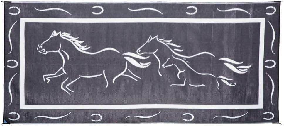 Stylish Camping GH8181 Black/White 8' x 18' Galloping Horses Mat, 1 Pack