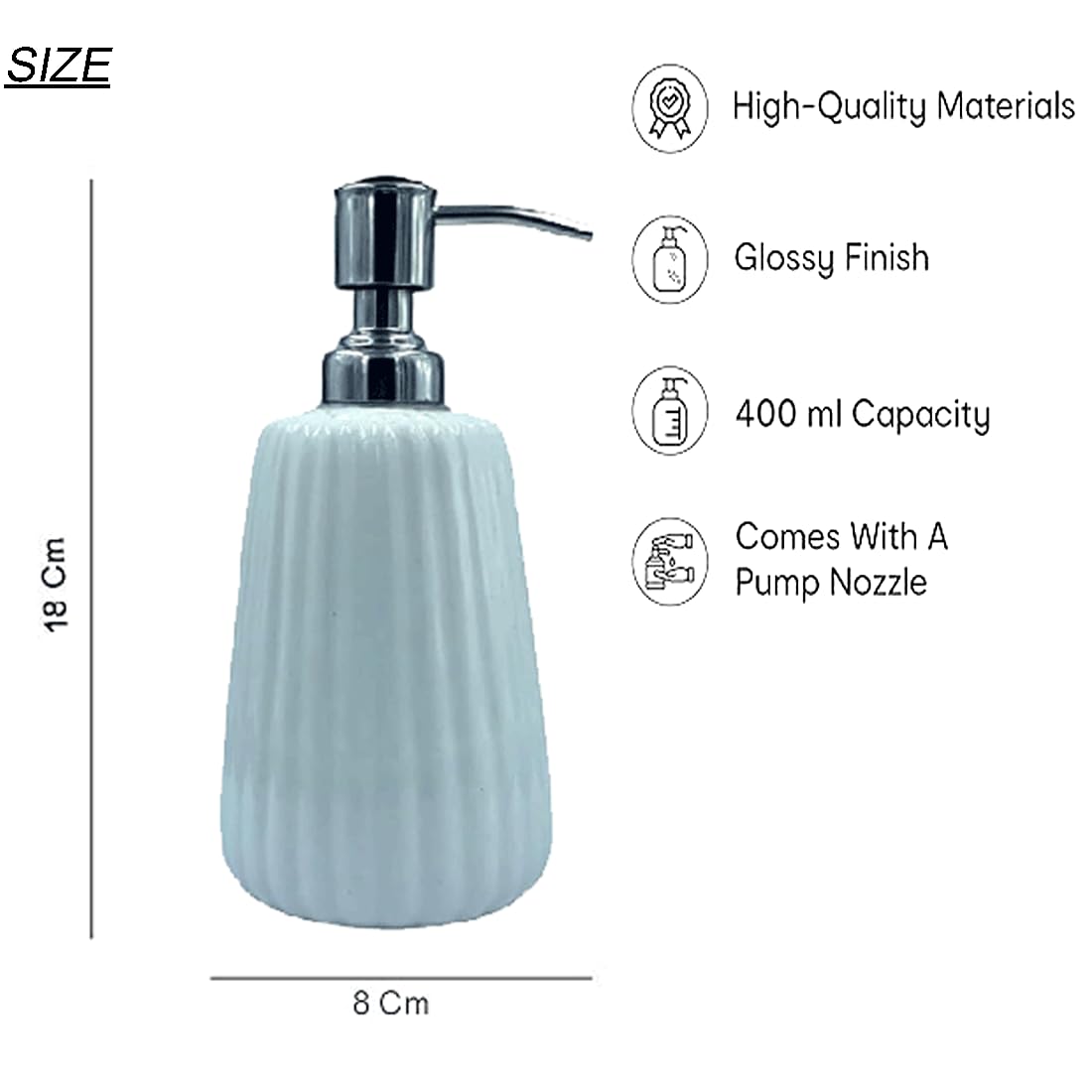 LOOKS FIRST Ceramic Liquid Soap Dispenser for Bathroom & Kitchen Handwash Dispenser with Removable Pump/Multipurpose Liquid Dispenser Bathroom Accessories | 420ml (White) - Image 6 thumbnail