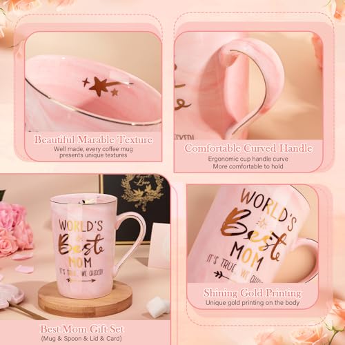 Birthday Gifts for Mom from Daughter Son - 14Oz Funny Best Mom Mug with Gold Print, Unique Pink Marble Coffee Cup with Lid Spoon Greeting Card, New Moms Christmas Day Gift Ideas, Luxury Gift-Boxed Set - Image 5
