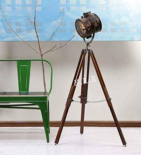 Nautical Replica Hub Wood Floor Lamp Tripod,Stand Standing Lamp, Vintage Design Spotlight Floor Lamp