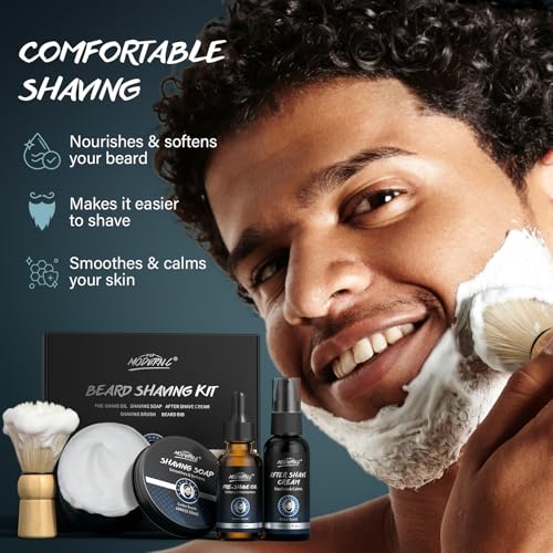 5Pcs Shaving Kit for Men Gift Set Includes Shaving Soap Butter Beard Bib Apron Pre Shave Oil After Shave Lotion Cream Shaving Brushes Mens Shave Christmas Birthday Day Fathers Day Stocking Stuffers - Image 2