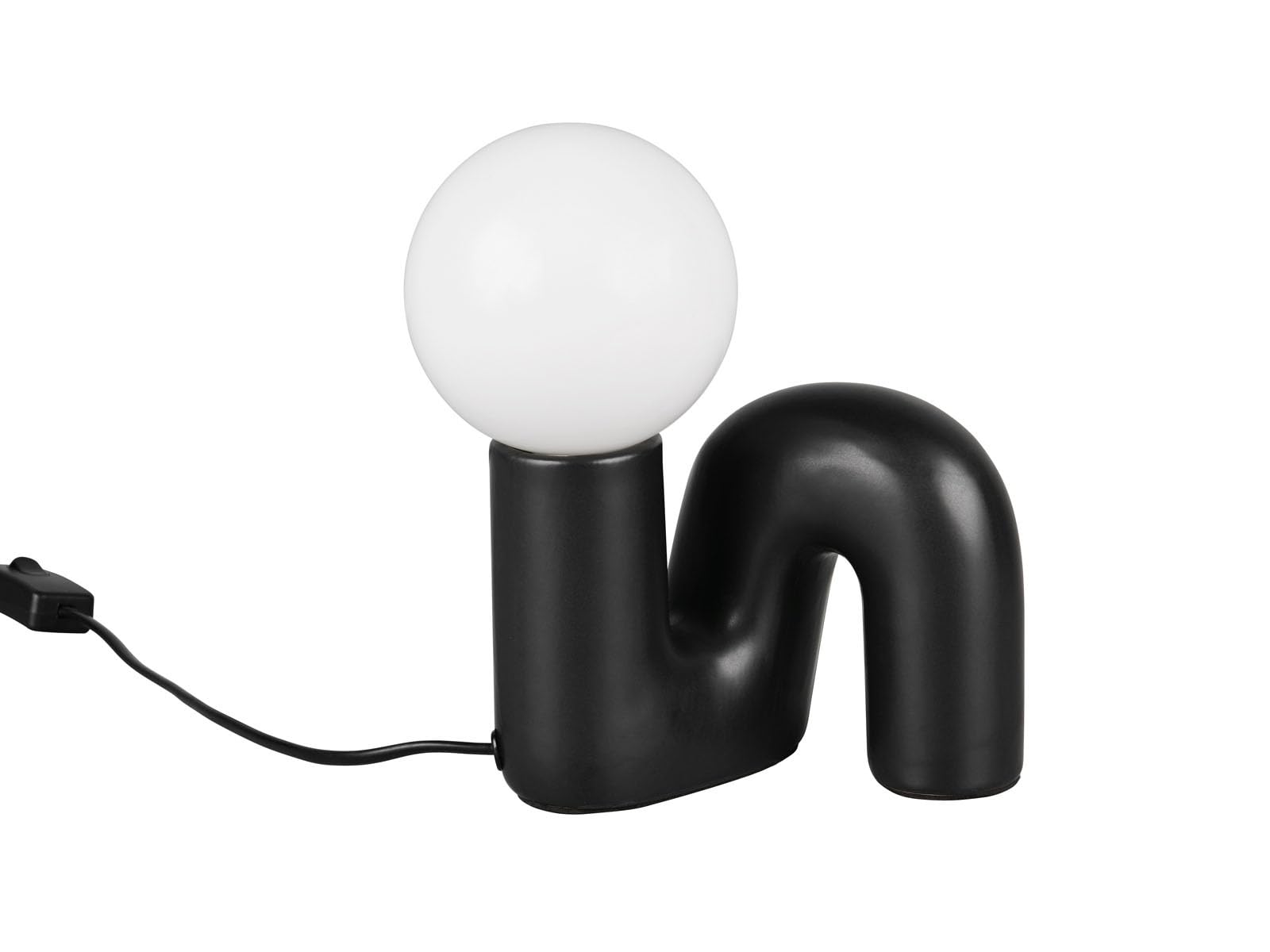 meineWunschleuchte Lampe de table originale en céramique noire avec boule en verre blanc, hauteur 21,5 cm