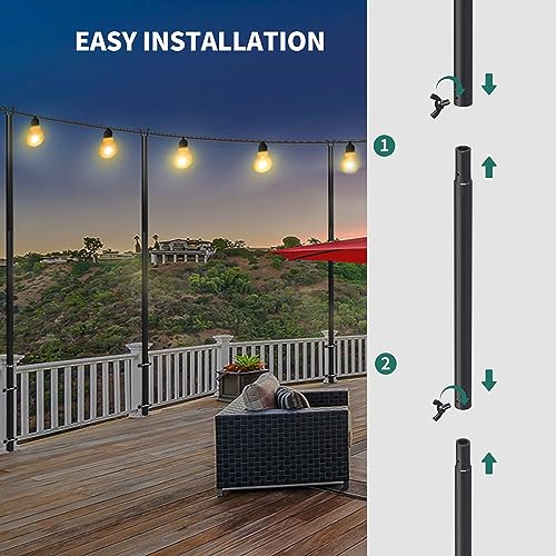 YITAHOME 4 Pack String Light Pole, 11ft 4-in-1 Outdoor String Light Pole Stand to Hang String Lights for Patio, Garden, Backyard, Wedding, Parties, Deck, Fence - Classic Black - Thumbnail 6