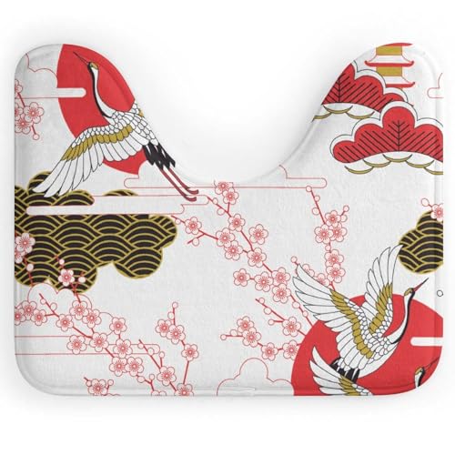 U型 トイレマット 鶴と富士山 桜 和風 バスマット 足ふきマット バスルームマット U型トイレマット 滑り止め 吸水 静音 抗菌 洗える おしゃれ