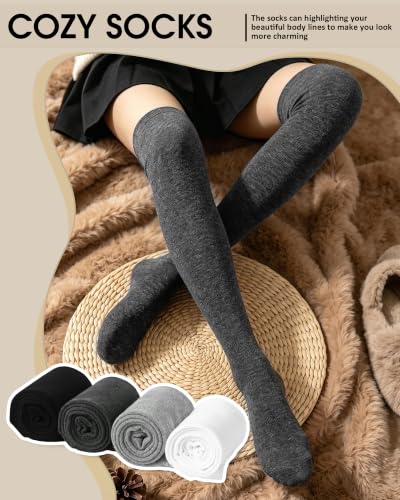 Image of Chalier Womens Thigh High Socks, Thigh Socks Stockings for Women | Soft Mild Blended, Slim Light Fabric, Elastic Cuff, Long Tube, Hug Leg Curves, Four Season Outfits, Casual Daily Footwear