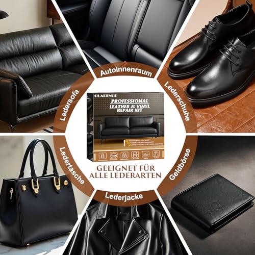 Quadence Leder Reparatur Set Schwarz – Flüssigleder Reparaturset für Auto, Sofa & Möbel, Kunstleder Reparaturset für Kratzer, Risse & Löcher, für Leder & Kunstleder (5-teilig: 2 × 50 ml + 3 × 25 ml)