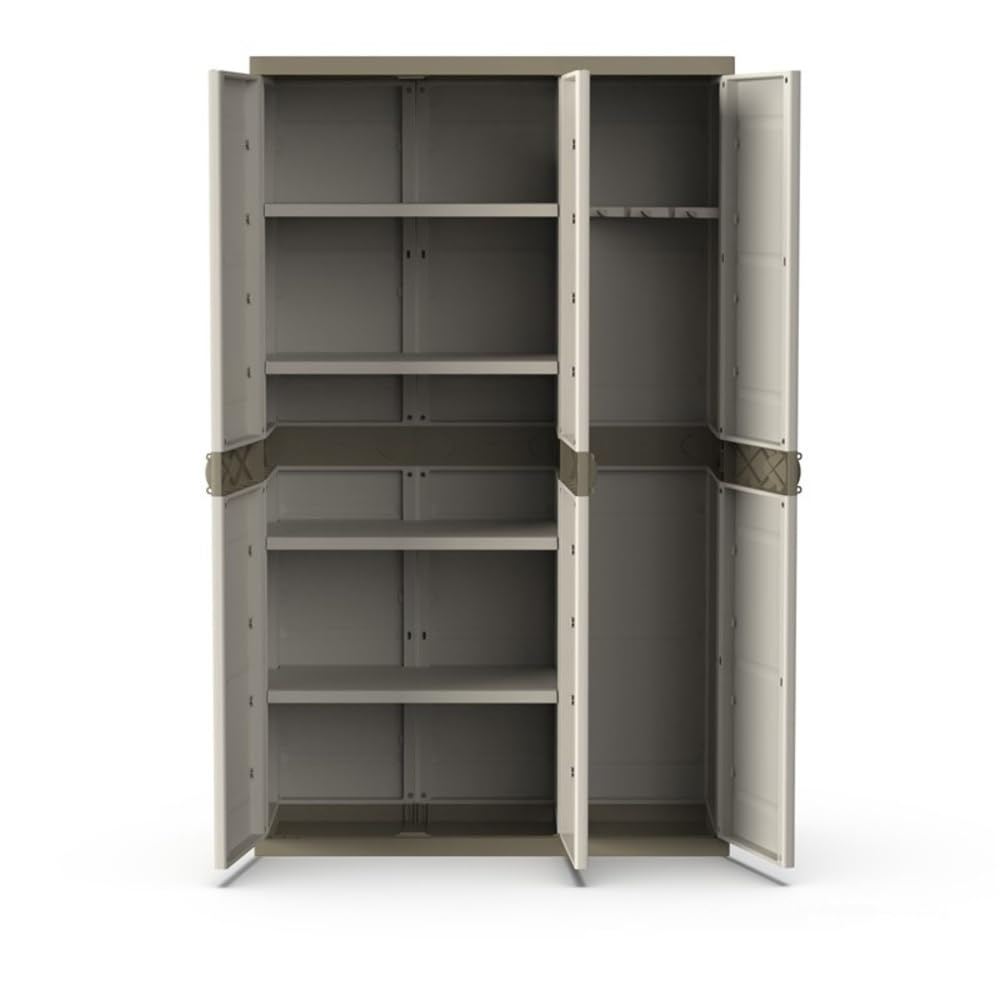 Recamania Armario Multiusos Exterior/Interior - 3 Puertas y 4 Baldas - 176 x 105 x 41 cm - Beige