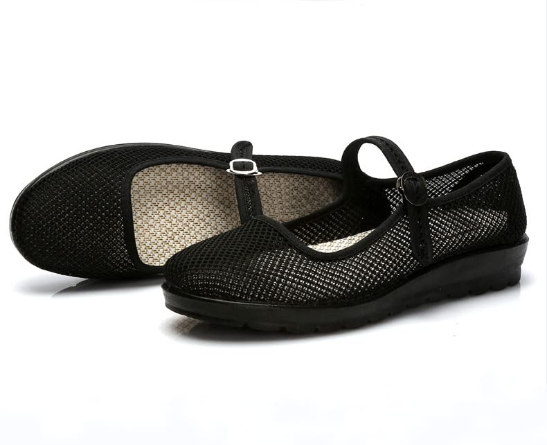 Womens Mesh Mary Jane Flat Shoes Breathable Summer Work Walking Shoes3