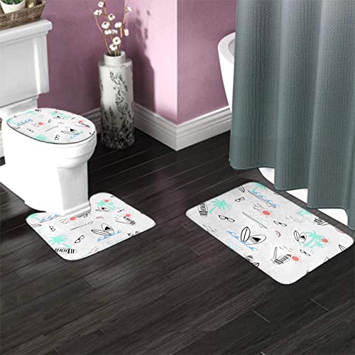 Badezimmerteppich-Set, 3-teilig, Surfbrett-Sommermuster, waschbare Badeteppiche, rutschfest, mit Rückenpolster, Konturteppich und Toilettendeckelbezug – Bild 4