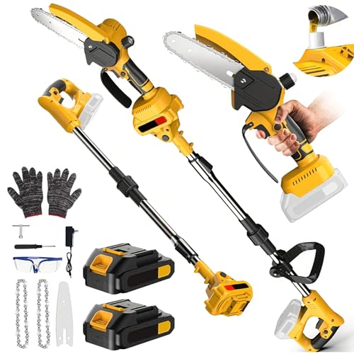 Elagueuse sur Perche sans Fil 21V, Tronçonneuse à Batterie 6 Pouces avec 2× 2.0Ah Batteries, Moteur Brushless, Perche Élagueuse Électrique 2 en 1,...